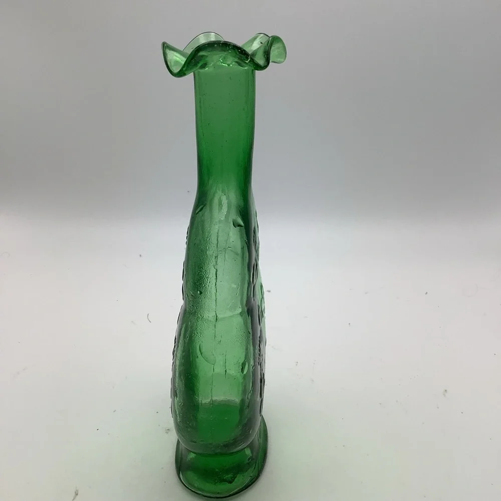 Green Glass Ruffle Top Vase with Embossd Shamrocks